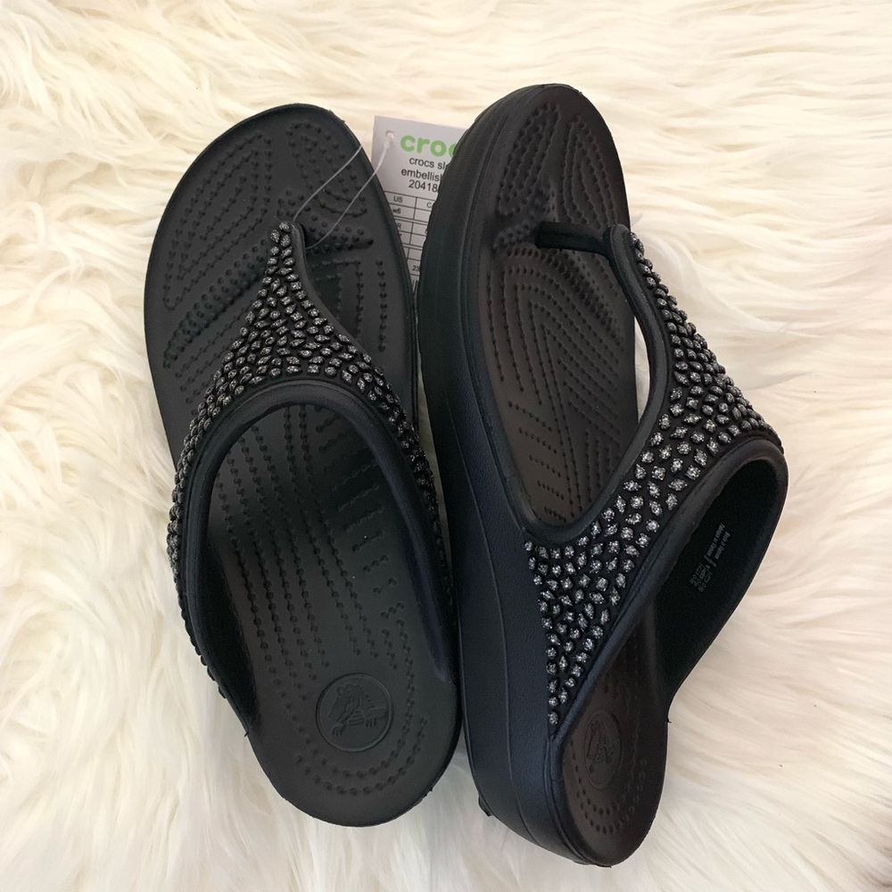 Crocs Sloane Black High Heels Sandals Flip Flops